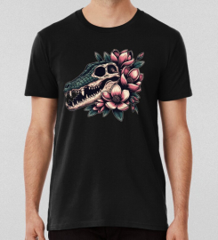 Alligator Skull With Magnolia Flowers T-shirt